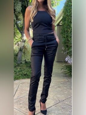 Bevy Flog Shely Pants Black Coated Matte Drawstring Stretch Size 25